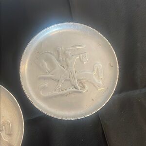 Artistic Silver Decorative coasters set of 2 aluminum Reynolds’s 1940’s/50’s